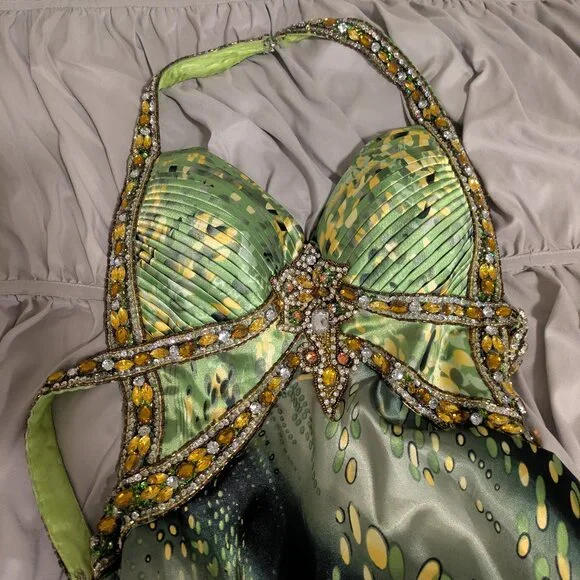 Atelier Alyce Seralina Collection Green Floral Formal Dress & Scarf Size 0 - Picture 3 of 6